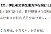 三男四女北京银行：同意聘任毛文利为副行长